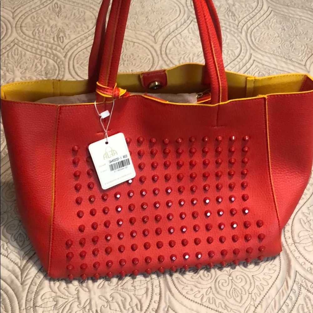NWT Red studded 3 piece faux leather purse